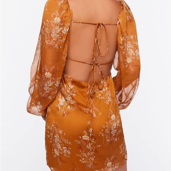 Orange Brown Floral Mini Dress 🤎 NWT - Picture 4 of 4